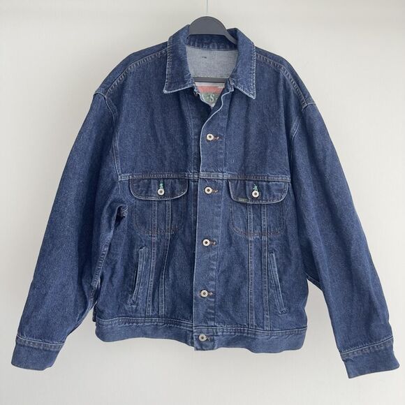 Vintage Lee Denim Trucker Jacket Mens XL Easy Rider Made USA Dark Blue Wash